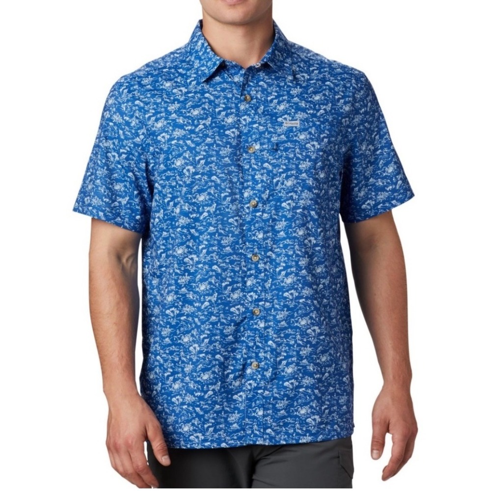 Columbia Super Slack Mens PFG Short Sleeve Button‎ Up Shirt Mighty Marlin Size S